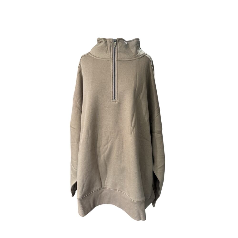 Xersion Women's Plus 2X Oversized Half Zip Pullover Sweatshirt Tan NEW